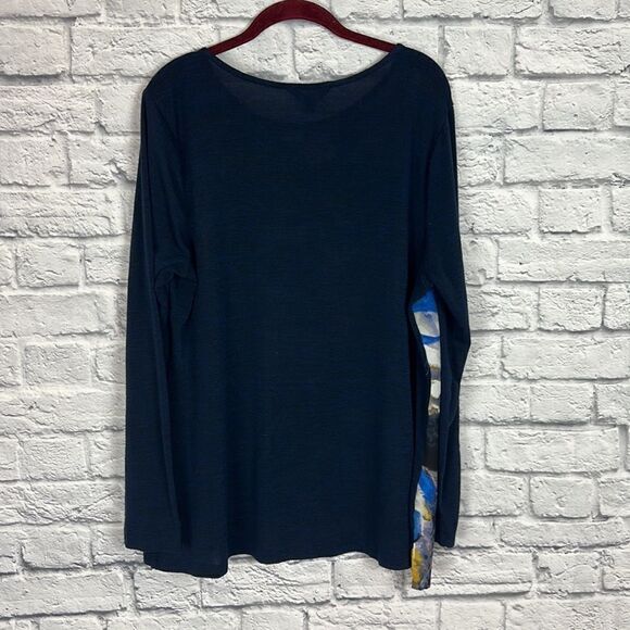 SIMPLY VERA  WANG Long Sleeve Abstract Asymmetrical Design Navy Blouse Size XL - Picture 6 of 6